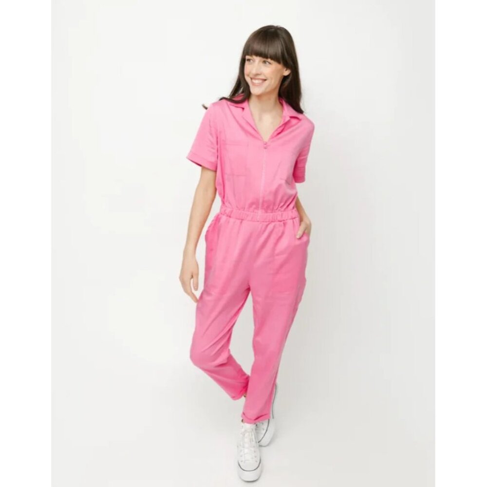 Smash and Tess Kimi Coveralls Jumpsuit Zip Front Short Sleeve Papaya Pink‎ XL